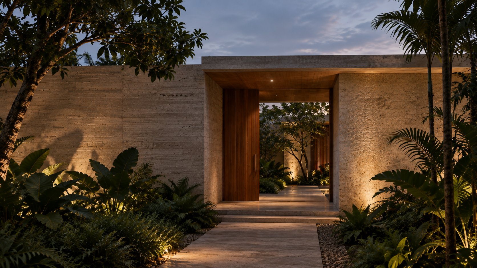 Quiet contemporary architecture surrounded by greenery