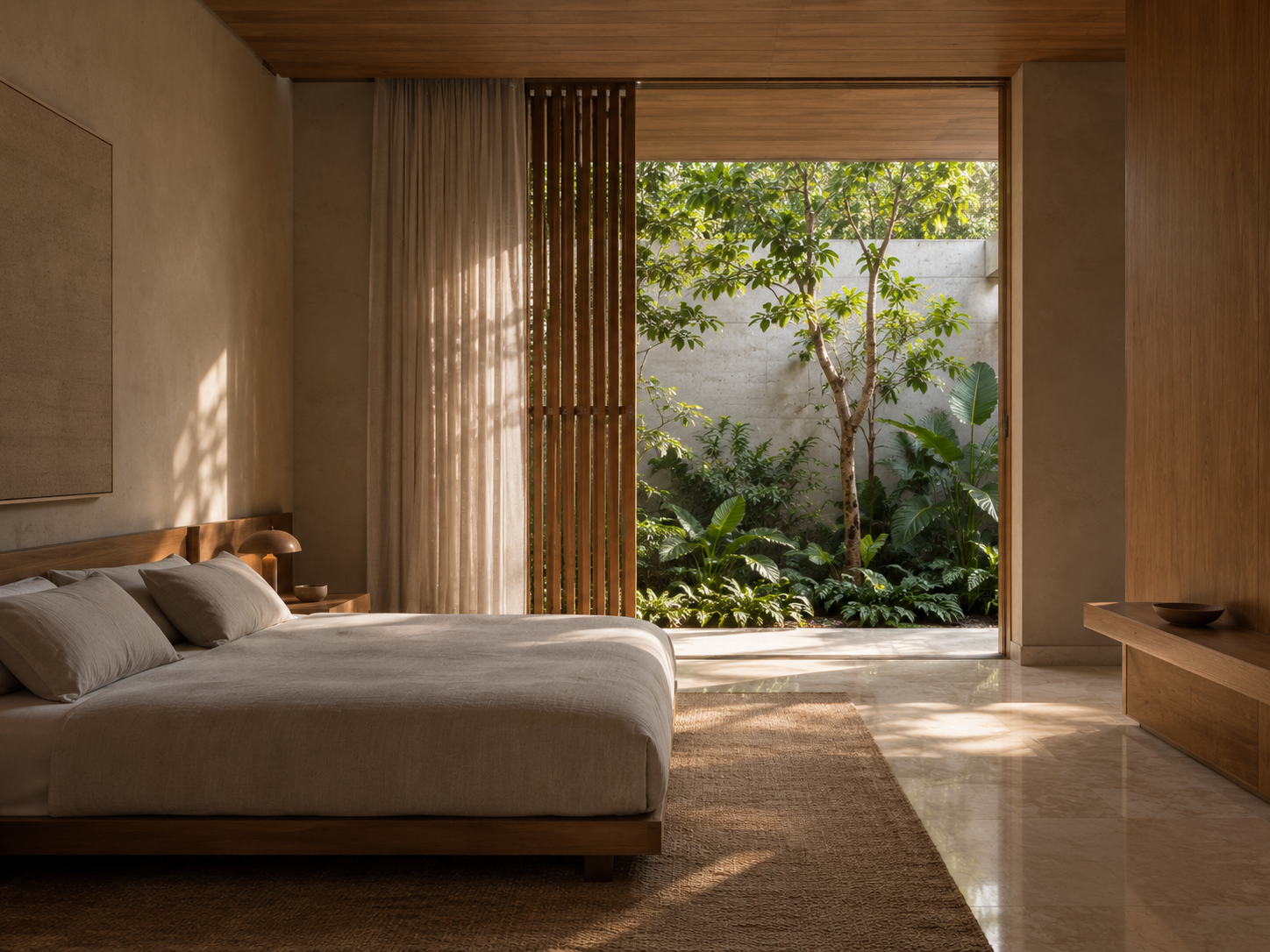 Contemporary residence viewed through tropical planting