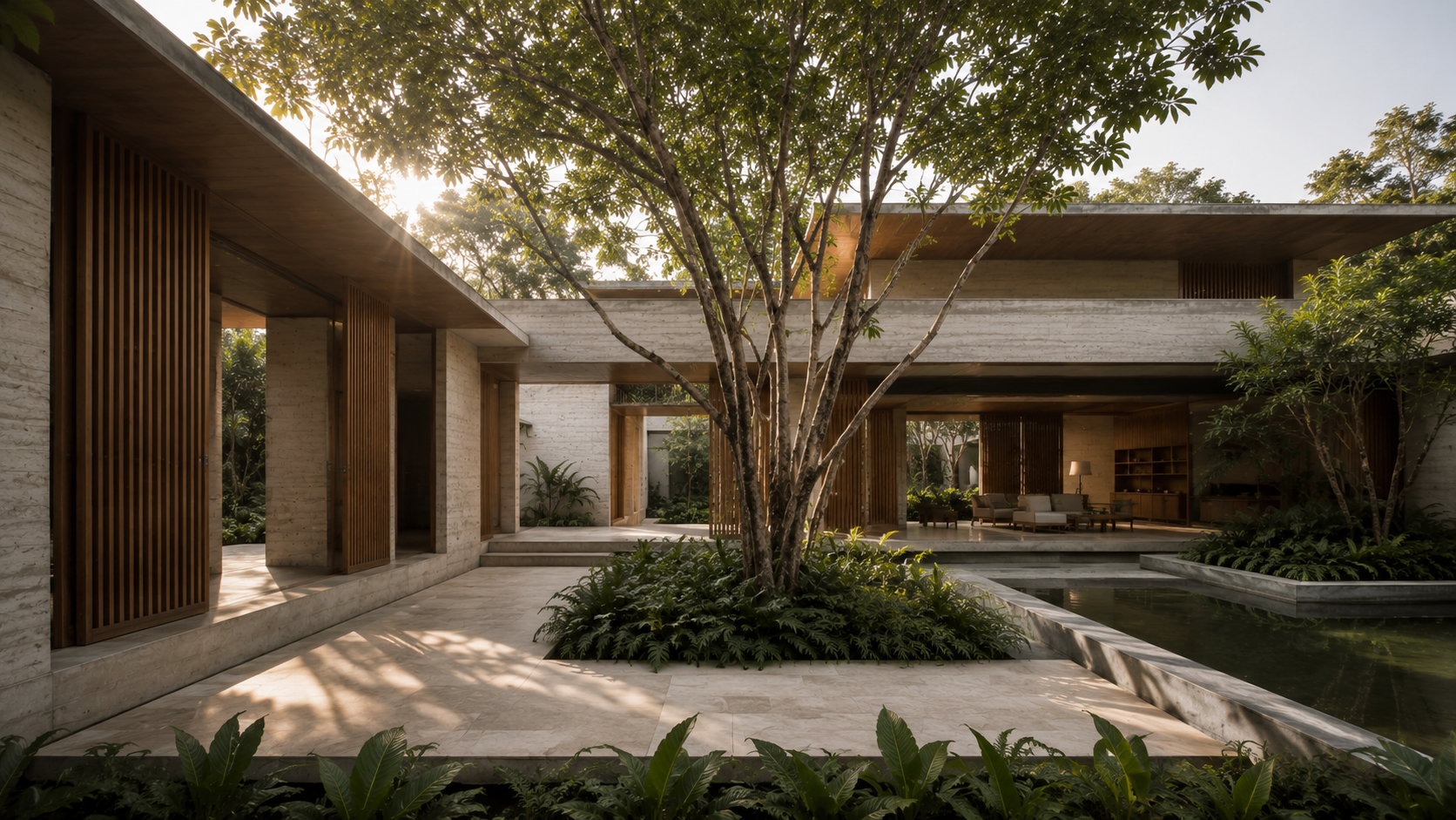 Courtyard House exterior surrounded by tropical landscape